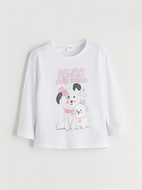 LCW Kids Bisiklet Yaka Baskılı Kız Çocuk Pijama Üst