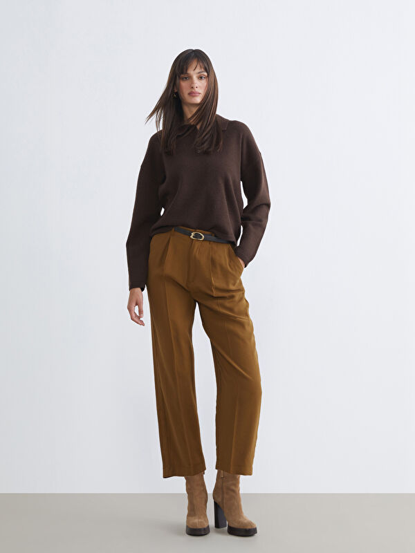 LCW Vision Beli Kemerli Loose Fit Kadın Pileli Pantolon