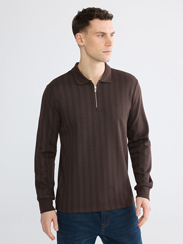 LCWAIKIKI Classic Polo Yaka Çizgili Erkek Sweatshirt