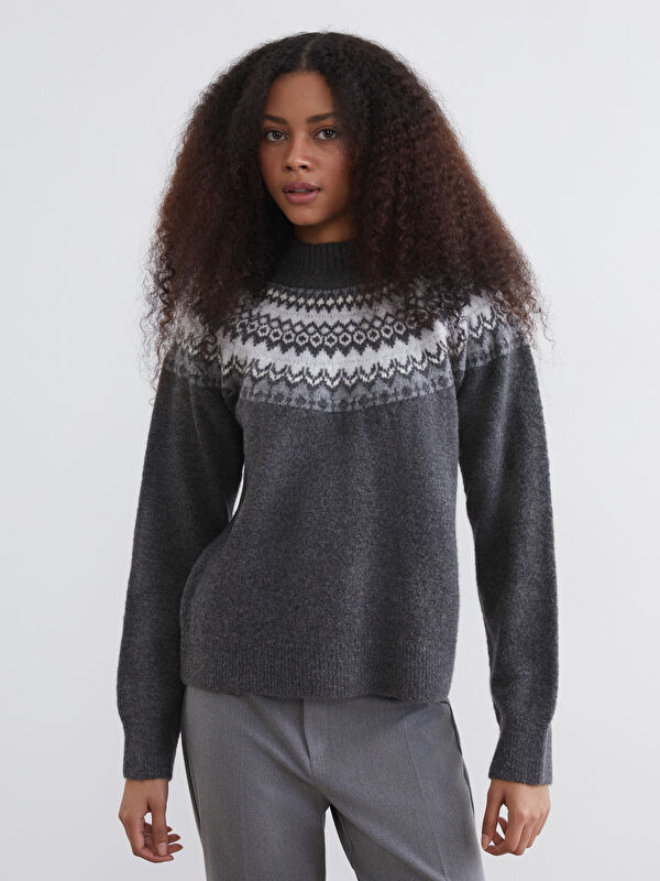XSIDE Halber Rollkragen Gemusterter Strickpullover für Damen