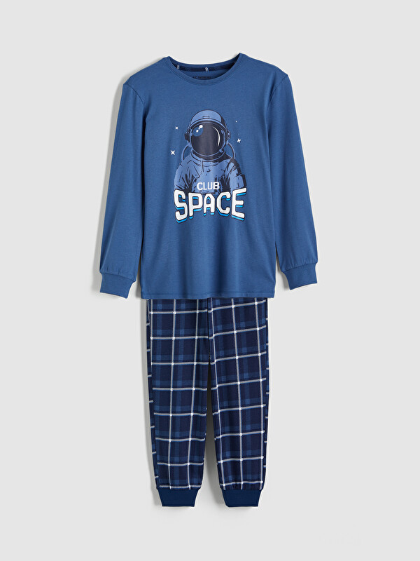 LCW Kids Bisiklet Yaka Baskılı Erkek Çocuk Pijama Takım