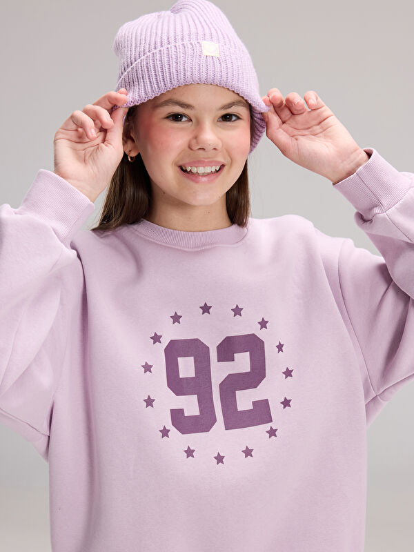 LCW Kids Bisiklet Yaka Baskılı Kız Çocuk Kalın Sweatshirt