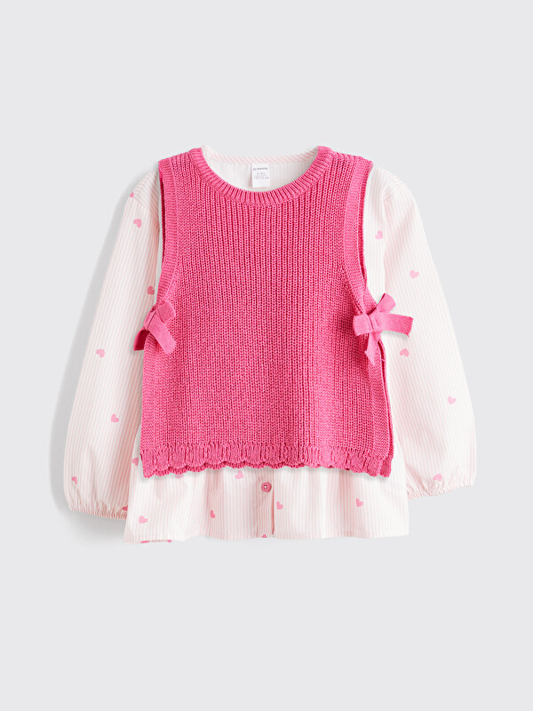 LCW Kids Çizgili Poplin Kız Çocuk Gömlek ve Süveter