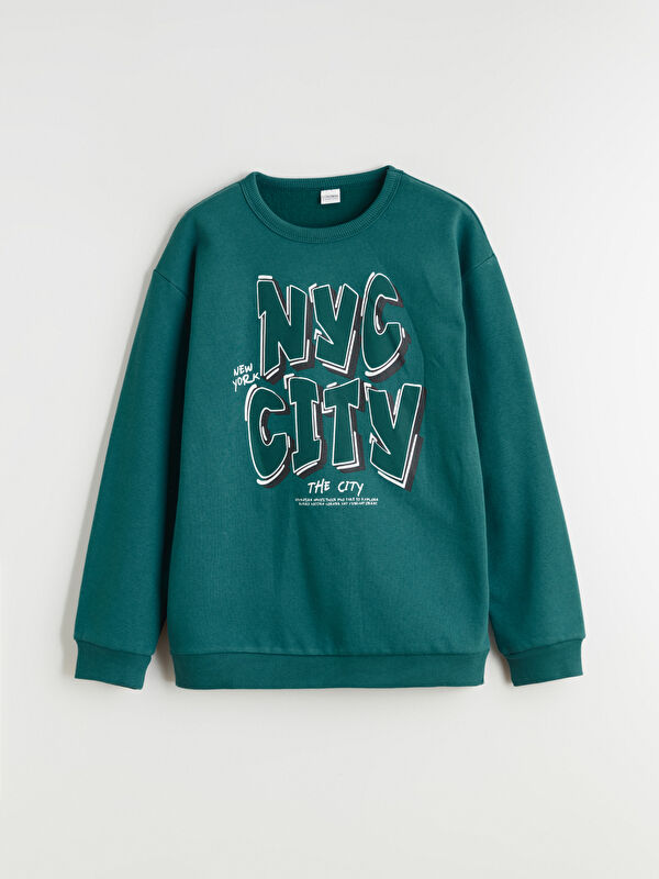 LCW Kids Bisiklet Yaka New York Baskılı Erkek Çocuk Sweatshirt