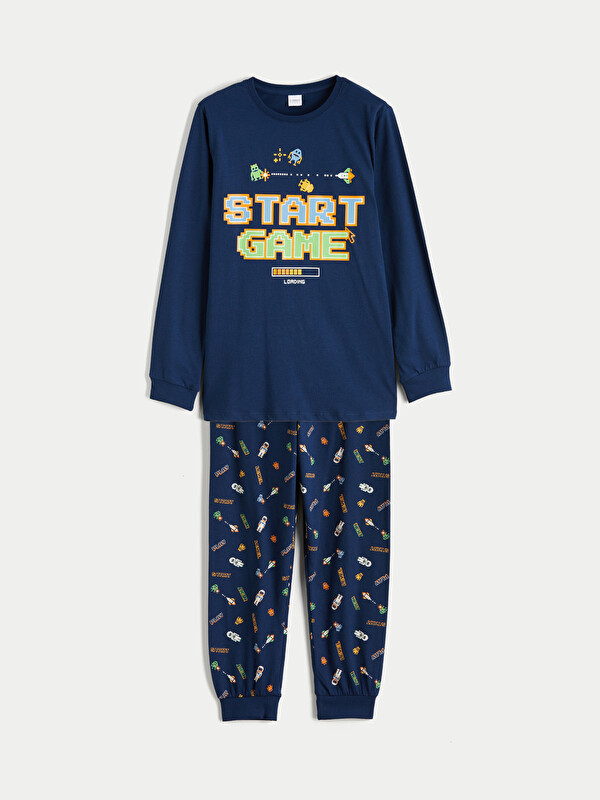 LCW Kids Bisiklet Yaka Baskılı Erkek Çocuk Pijama Takımı