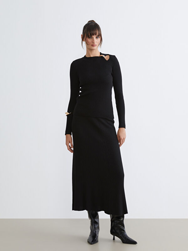 Soulife Beli Lastikli Kloş Triko Etek