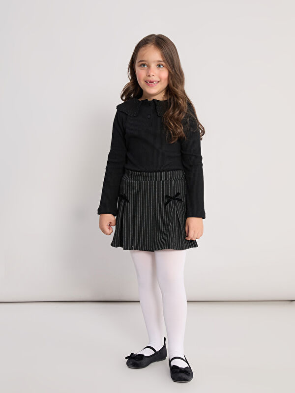 LCW Kids Beli Lastikli Çizgili Kız Çocuk Şort Etek