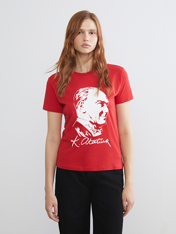 XSIDE Bisiklet Yaka Atatürk Temalı Kadın Tişört