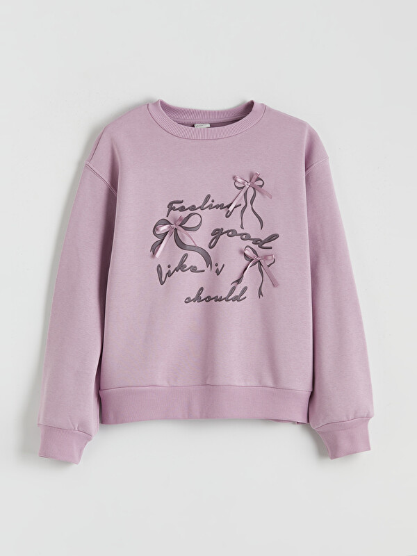 LCW Kids Bisiklet Yaka Fiyonk Detaylı Kız Çocuk Kalın Sweatshirt