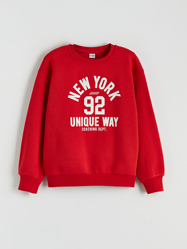 LCW Kids Bisiklet Yaka New York Baskılı Kız Çocuk Sweatshirt