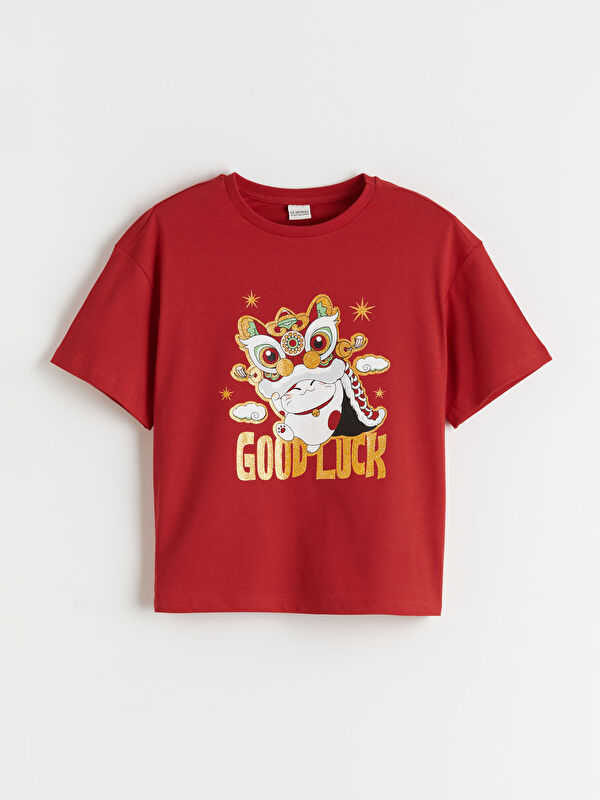 LCW Kids Bisiklet Yaka Baskılı Kız Çocuk Tişört