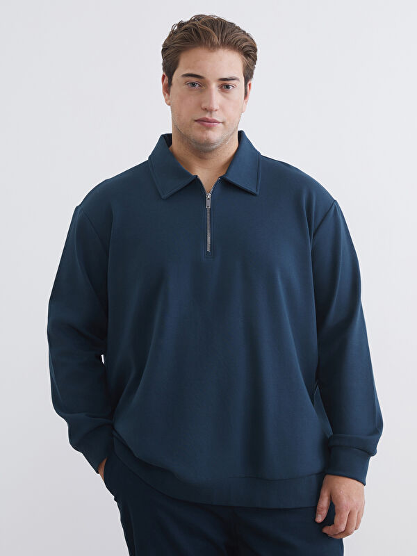 LCW Vision Plus Size Polo Neck Men’s Sweatshirt