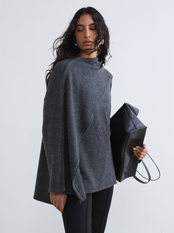 LCW Modest Dökümlü Şal Yaka Oversize Kadın Triko Kazak	