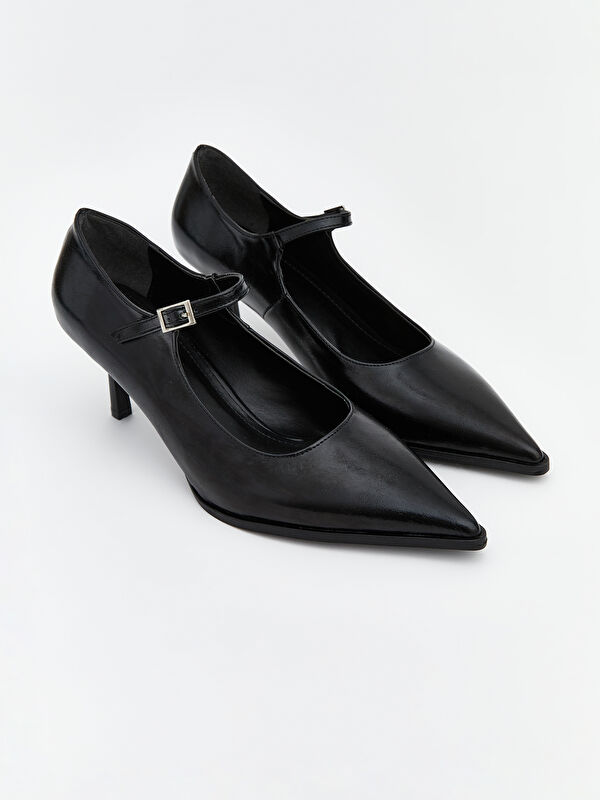 Deri Görünümlü Sivri Burun Kadın Topuklu Ayakkabı - Görsel 2