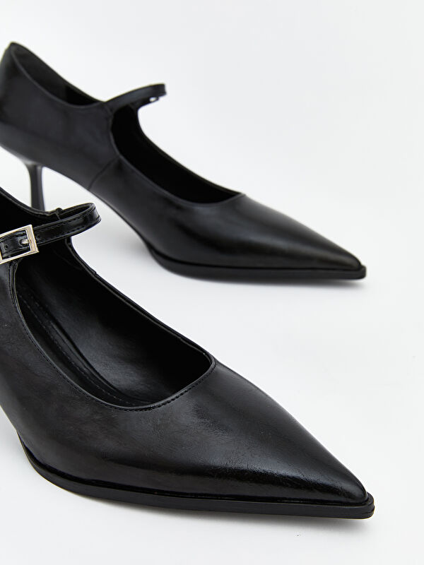 Deri Görünümlü Sivri Burun Kadın Topuklu Ayakkabı - Görsel 4