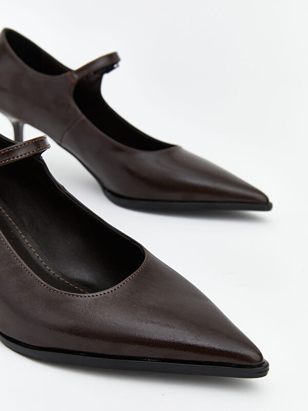 Deri Görünümlü Sivri Burun Kadın Topuklu Ayakkabı - Görsel 4