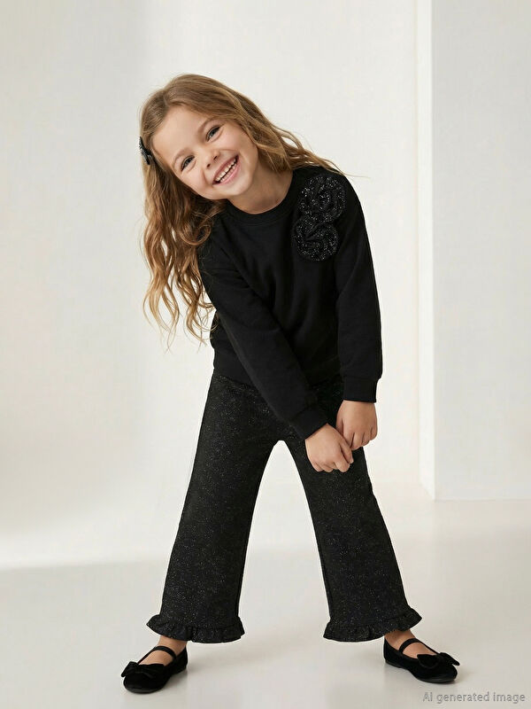 LCW Kids Bisiklet Yaka Taşlı Kız Çocuk Sweatshirt