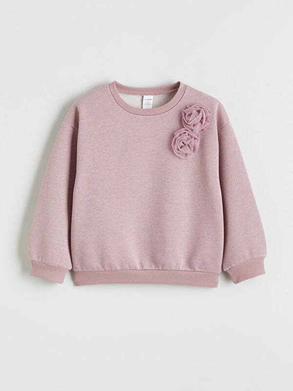 LCW Kids Crew Neck Rhinestone Embellished Girls' Sweatshirt