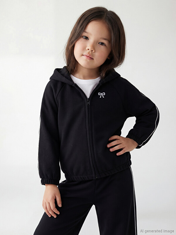 LCW Kids Fiyonk Nakışlı Kız Çocuk Kalın Fermuarlı Sweatshirt
