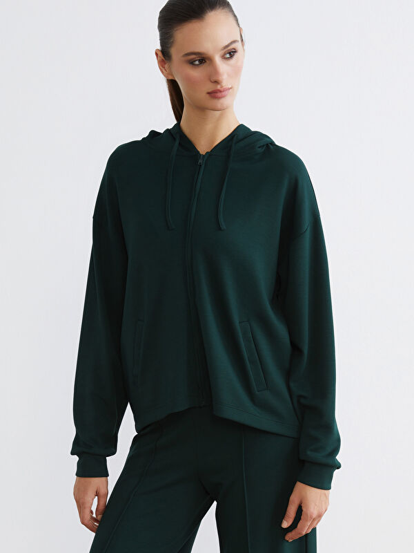 Soulife Kapüşonlu Kadın Fermuarlı Sweatshirt