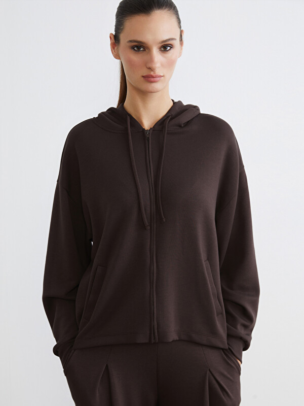 Soulife Kapüşonlu Kadın Fermuarlı Sweatshirt