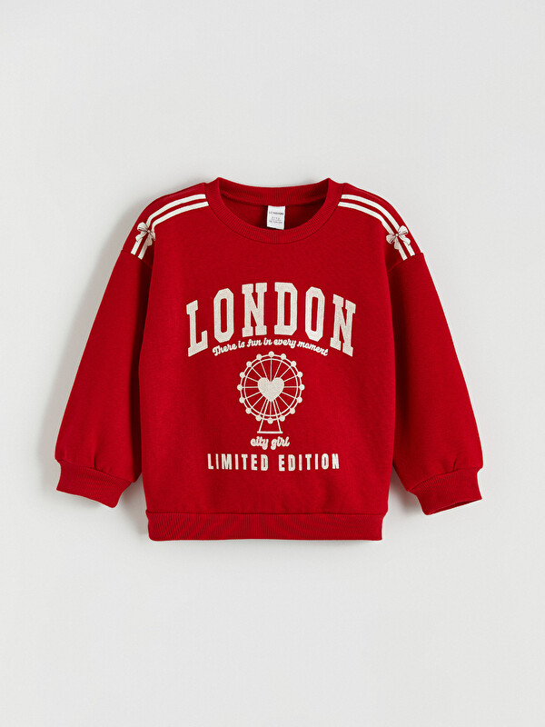 LCW Kids Bisiklet Yaka London Baskılı Kız Çocuk Sweatshirt
