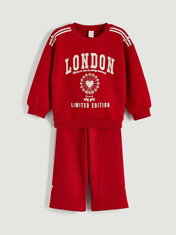 LCW Kids Baskılı Kız Çocuk Sweatshirt ve Pantolon 2'li