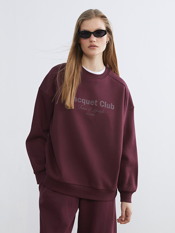 LCW Vision Baskılı Oversize Kadın Kalın Sweatshirt