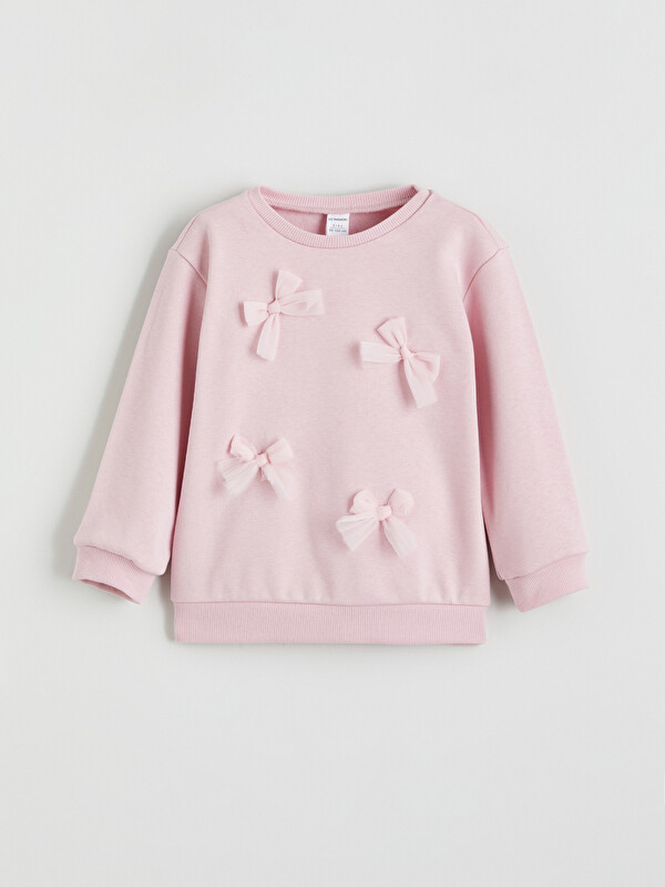 LCW Kids Bisiklet Yaka Fiyonk Detaylı Kız Çocuk Sweatshirt
