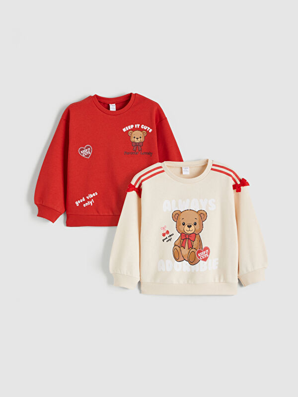 LCW Kids Crew Neck Girl's Thick Sweatshirt, Pack of 2
