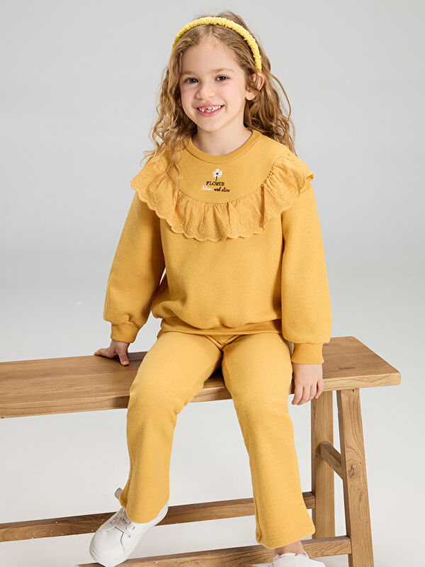 LCW Kids Bisiklet Yaka Kız Çocuk Sweatshirt ve Tayt Pantolon