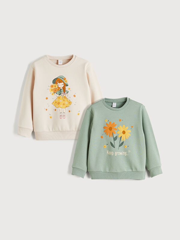 LCW Kids дөңгелек жағалы қыз балаларға арналған қалың свитшот, 2 данадан тұратын