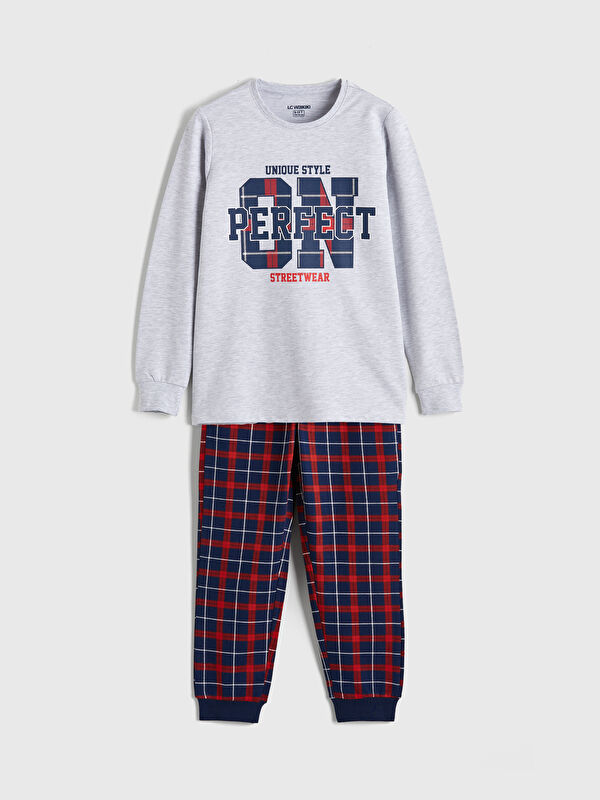 LCW Kids Crew Neck Plaid Boys' Pyjamas Set