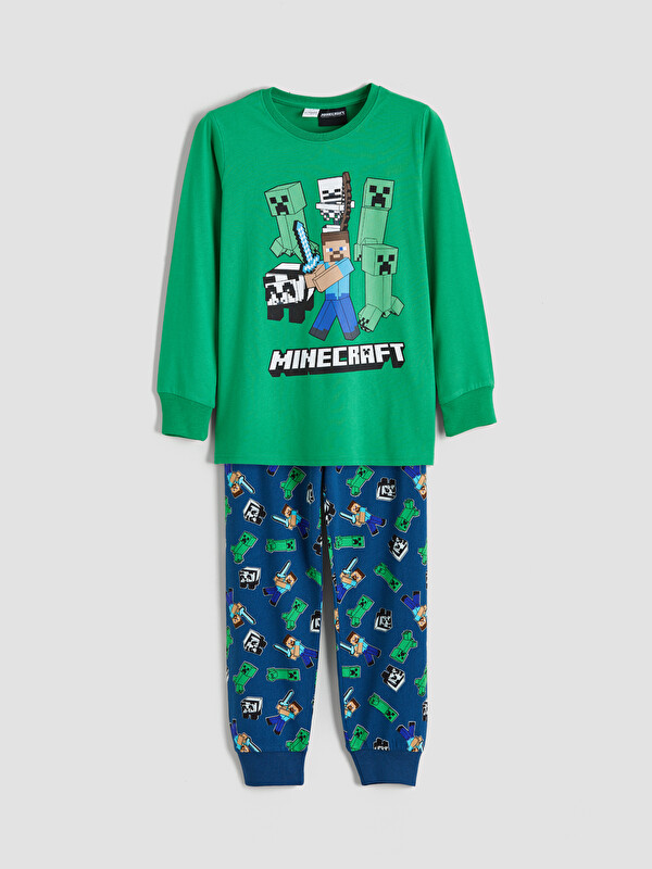 LCW Kids Bisiklet Yaka Minecraft Baskılı Erkek Çocuk Pijama Takımı