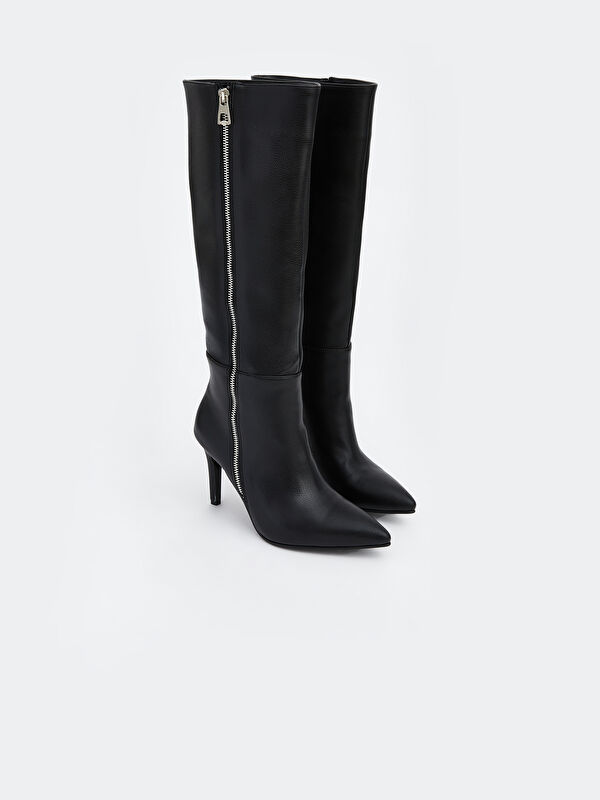 Deri Görünümlü Kadın Çizme - Görsel 2