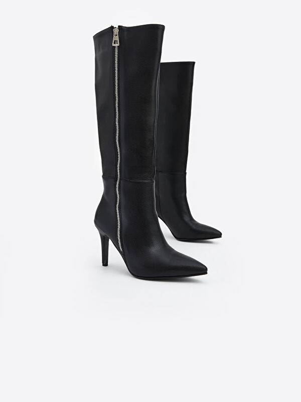 Deri Görünümlü Kadın Çizme - Görsel 4