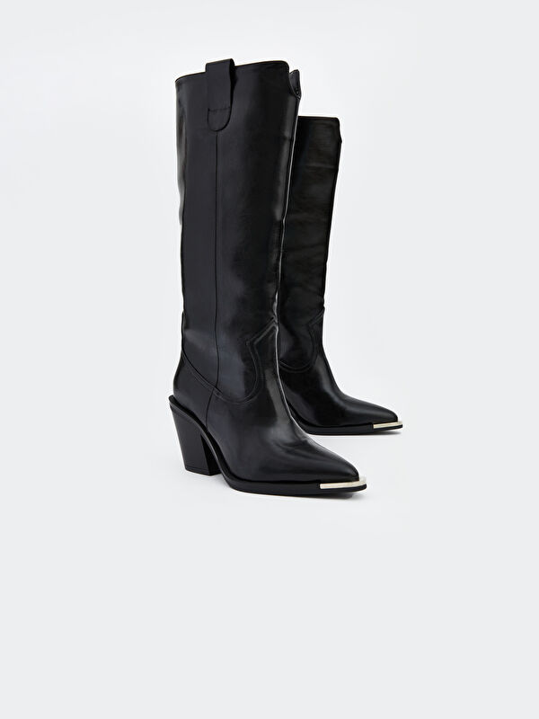 Deri Görünümlü Kadın Çizme - Görsel 4