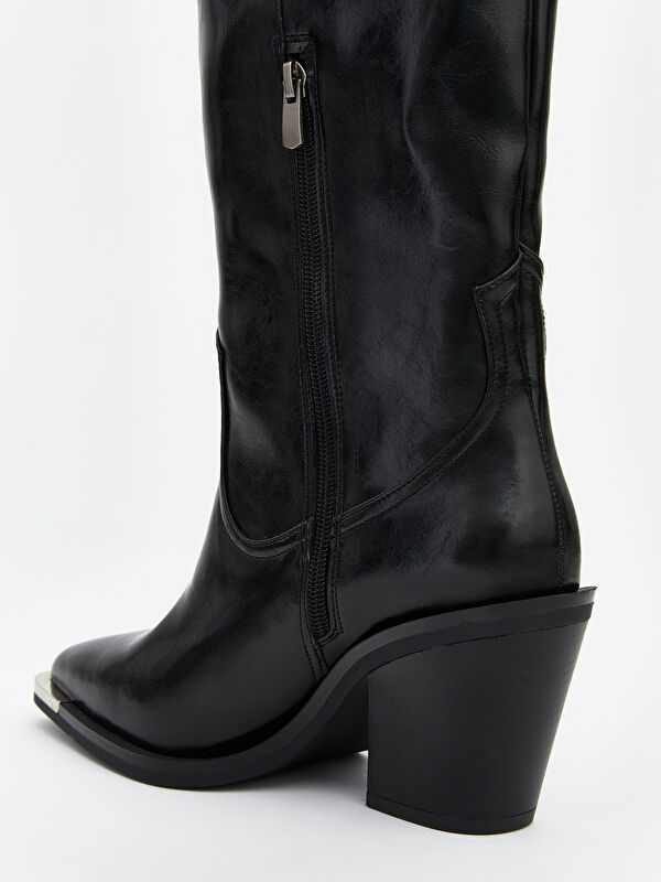 Deri Görünümlü Kadın Çizme - Görsel 6