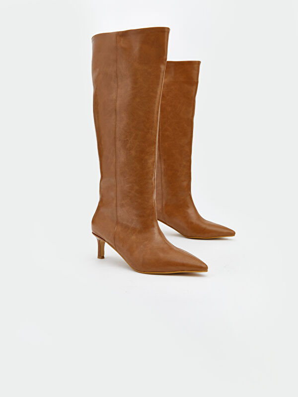 Deri Görünümlü Kadın Çizme - Görsel 4