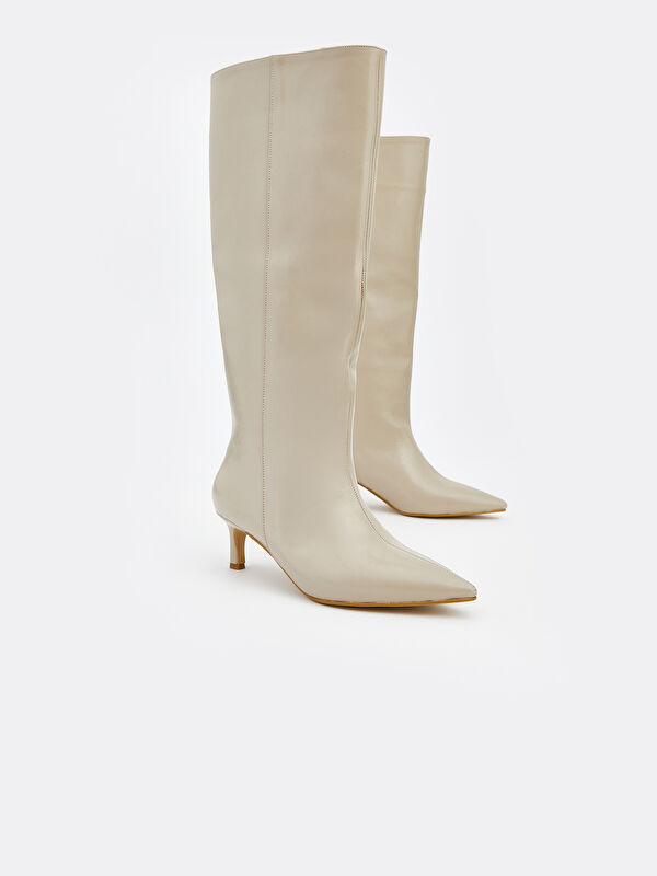 Deri Görünümlü Kadın Çizme - Görsel 4