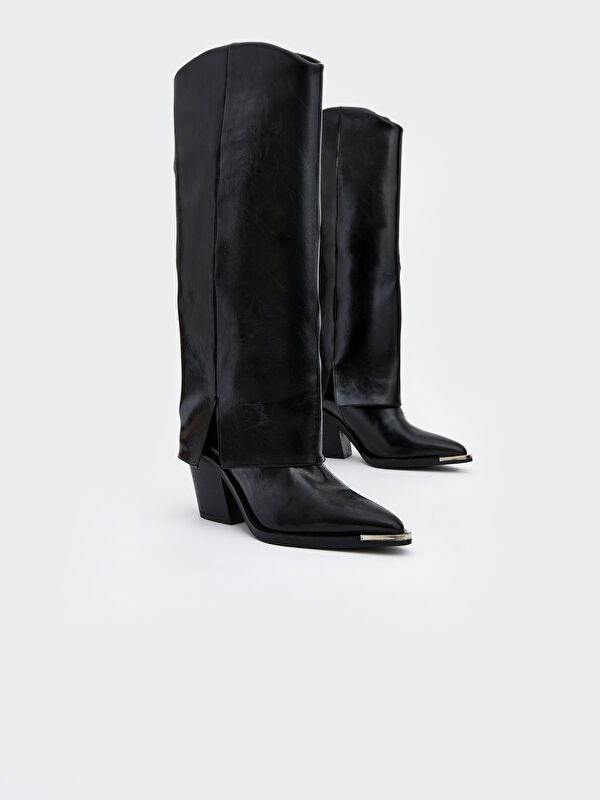 Deri Görünümlü Kadın Çizme - Görsel 4