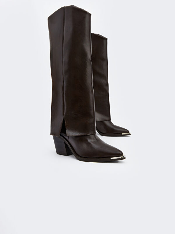 Deri Görünümlü Kadın Çizme - Görsel 4