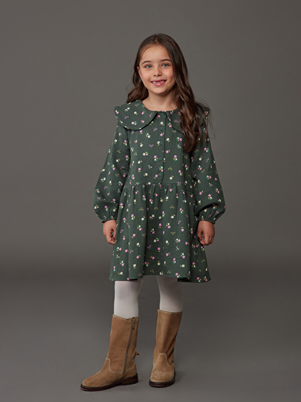 LCW Kids Bebe Yaka Çiçekli Kız Çocuk Müslin Elbise