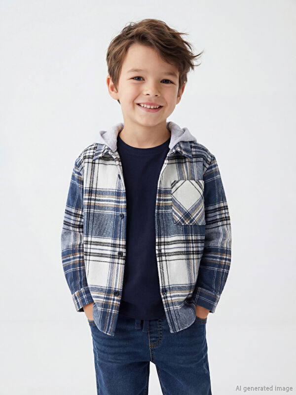 LCW Kids Kapüşonlu Ekose Erkek Çocuk Oduncu Gömlek