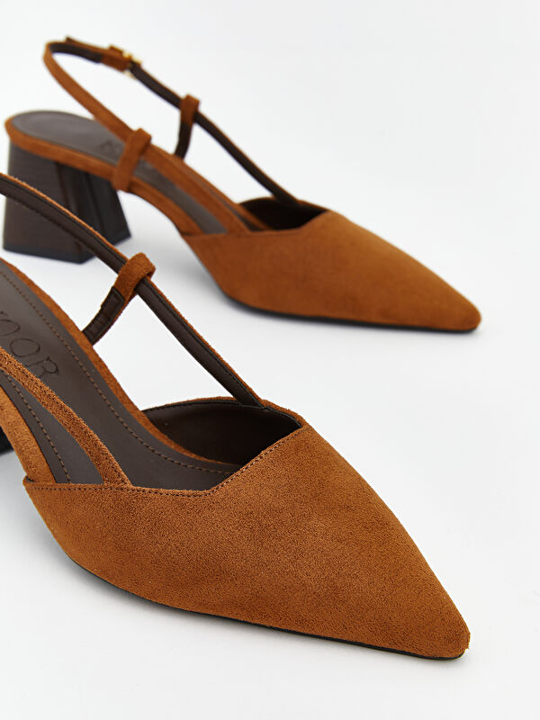 Süet Görünümlü Kadın Topuklu Ayakkabı - Görsel 4