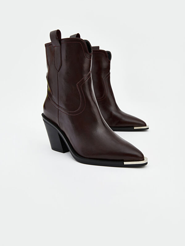 Deri Görünümlü Kadın Topuklu Bot - Görsel 4