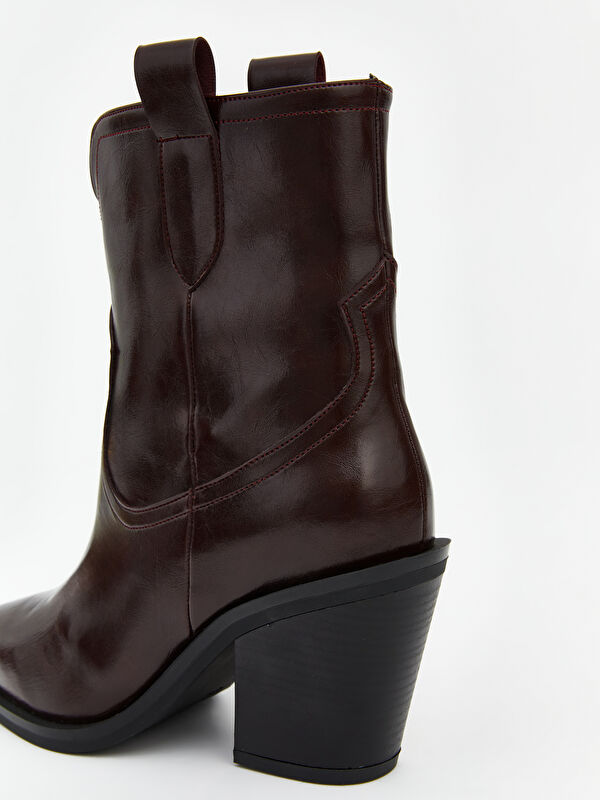 Deri Görünümlü Kadın Topuklu Bot - Görsel 6