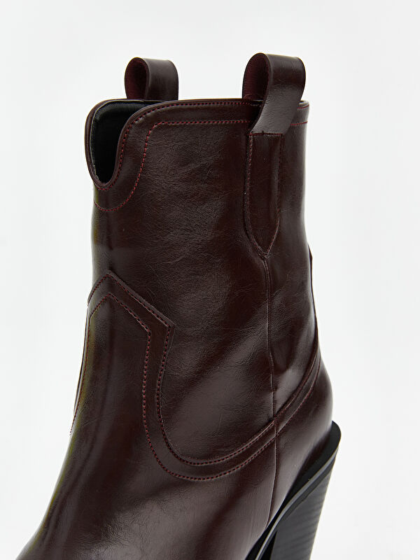 Deri Görünümlü Kadın Topuklu Bot - Görsel 7