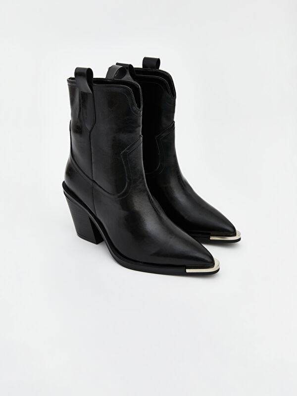 Deri Görünümlü Kadın Topuklu Bot - Görsel 2