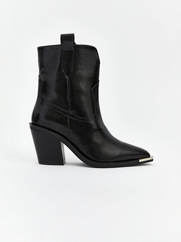 Deri Görünümlü Kadın Topuklu Bot - Görsel 3